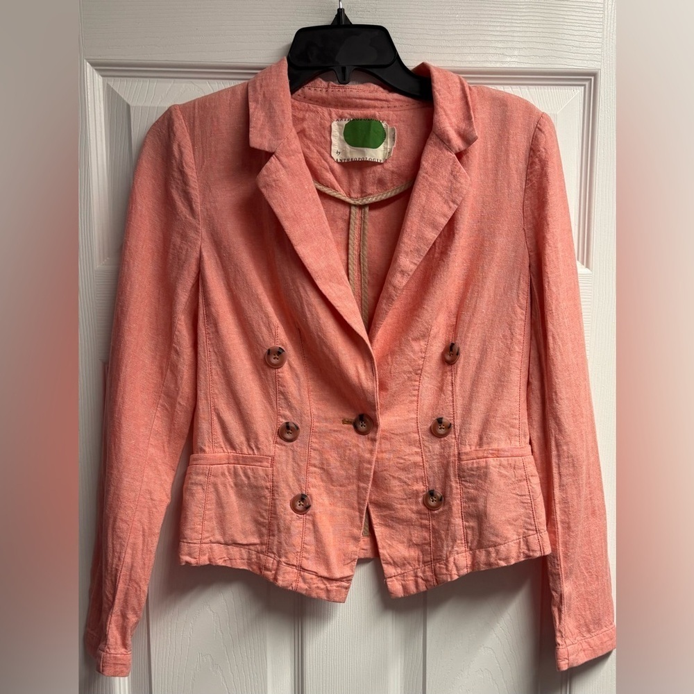 Anthropologie Coral Linen/Cotton Blend Jacket Size 2